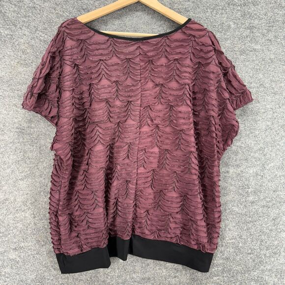 Elementz Blouse Women 3X Plus Purple Short Sleeve Ruffle Pullover Casual Solid - Picture 2 of 7